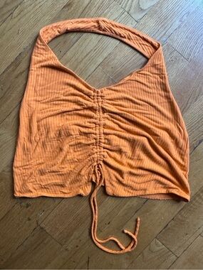 Orange Ruched Halter Crop Top